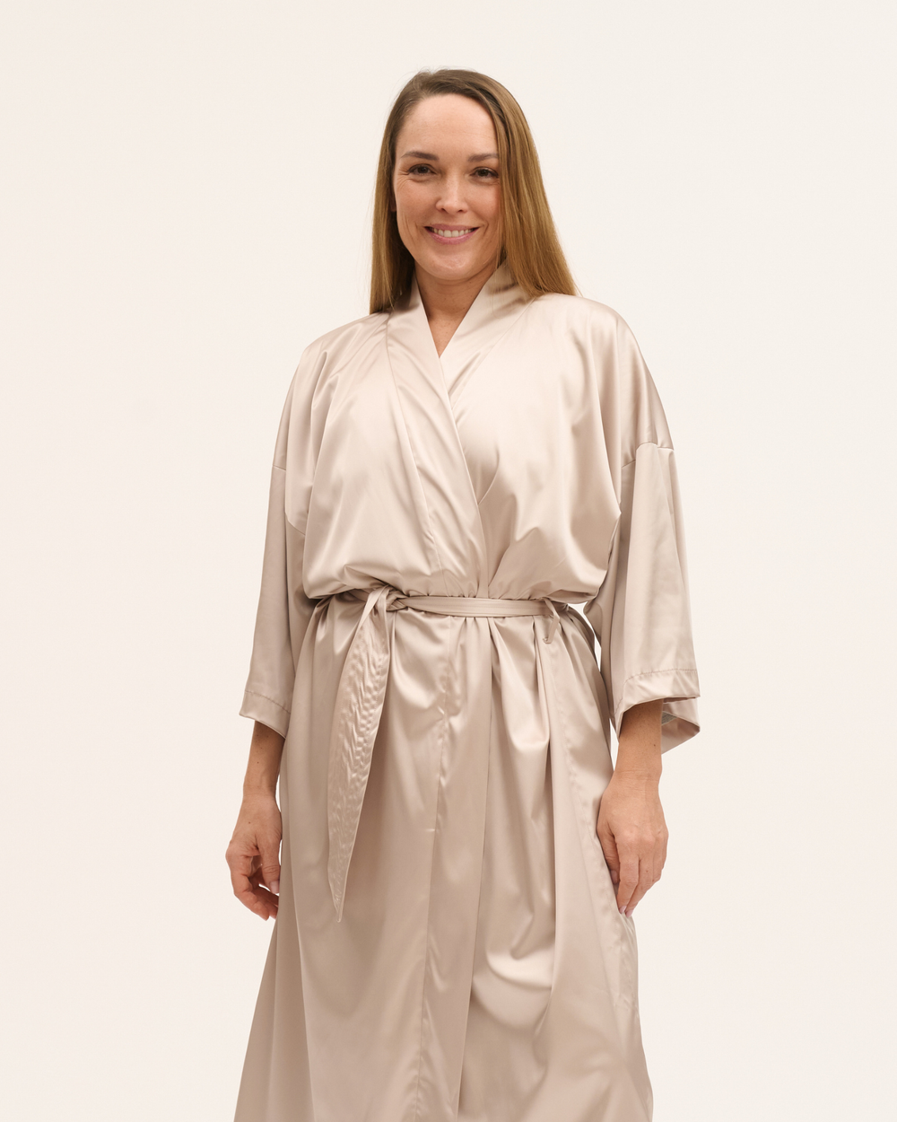 Satin-Kimono mit Jersey-Futter